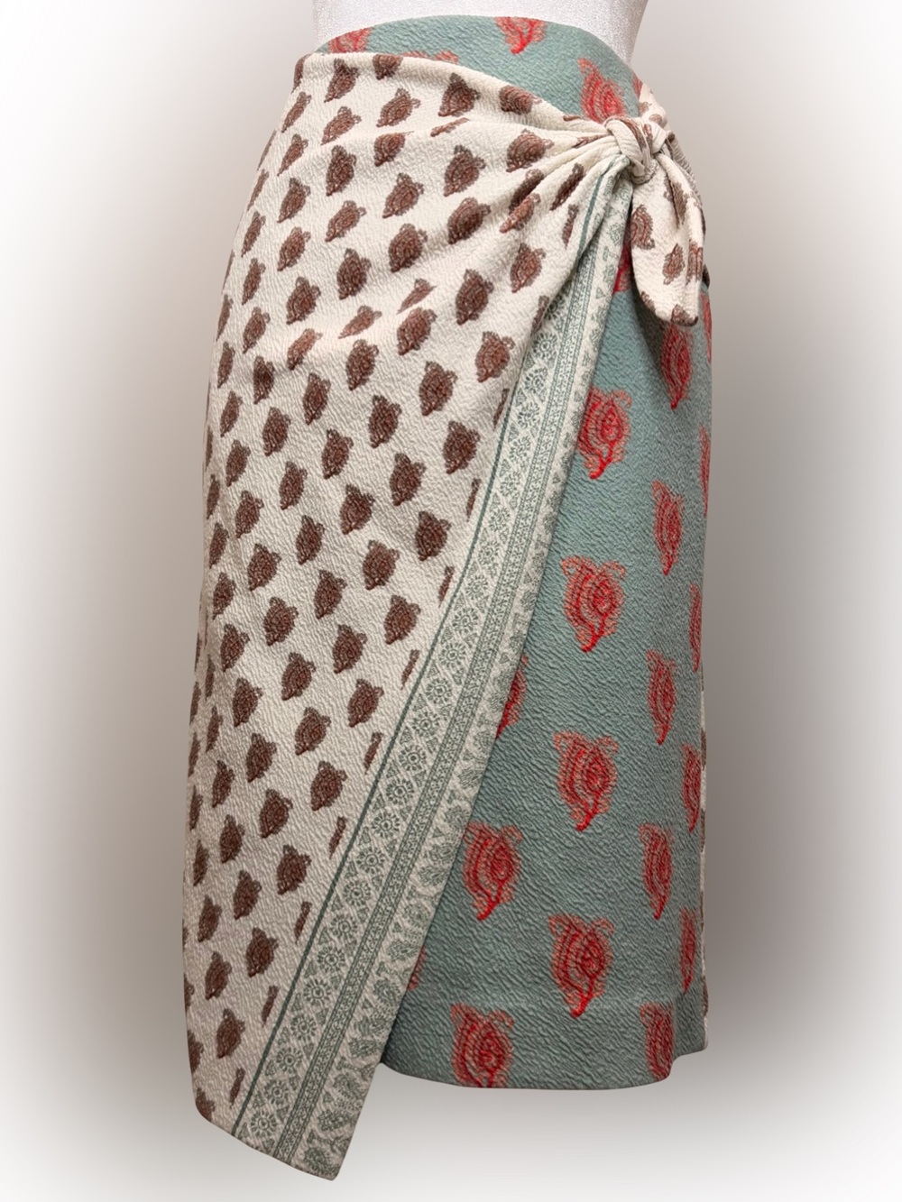 Maeve Anthropologie Sz 4 Paisley Faux Wrap Skirt Blue Cream Boho Cottagecore